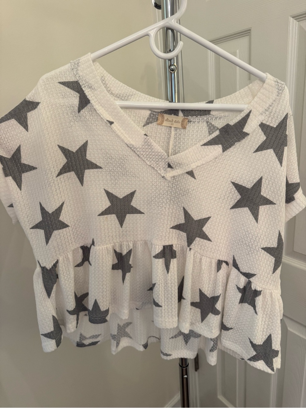 Alter’d State Star Waffle Knit V-Neck Ruffle Hem Top